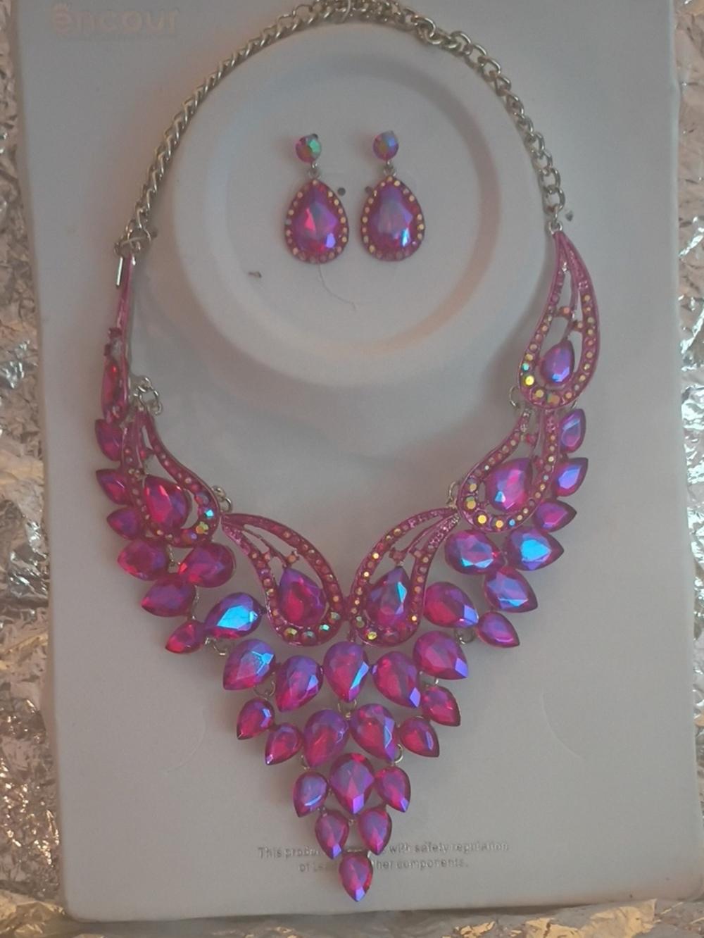 Elegant Pink Crystal Teardrop Necklace & Earring Set